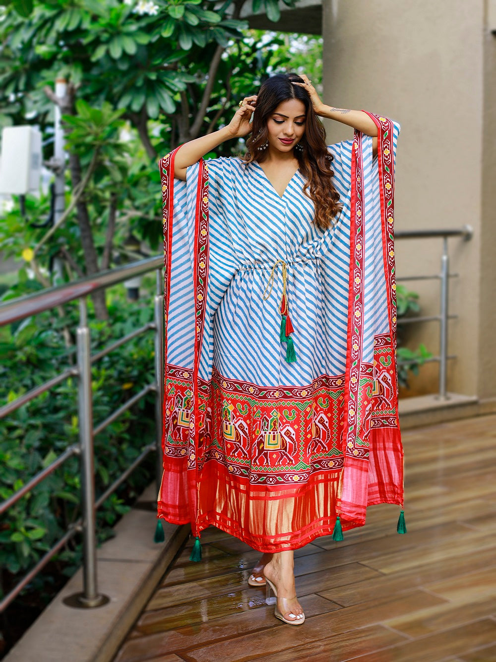 White Color Digital bandhej Printed Pure Gaji Silk Kaftan