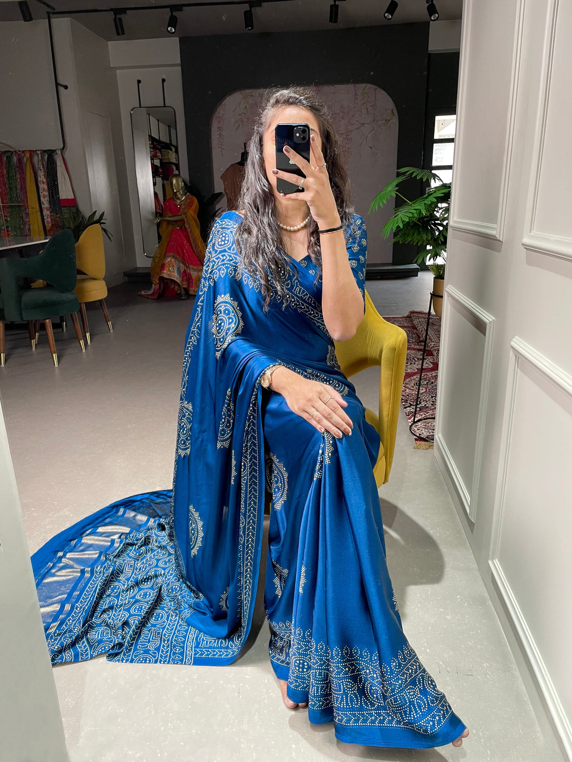 Teal Color Semi Gaji Satin Saree With Foil And Print Work