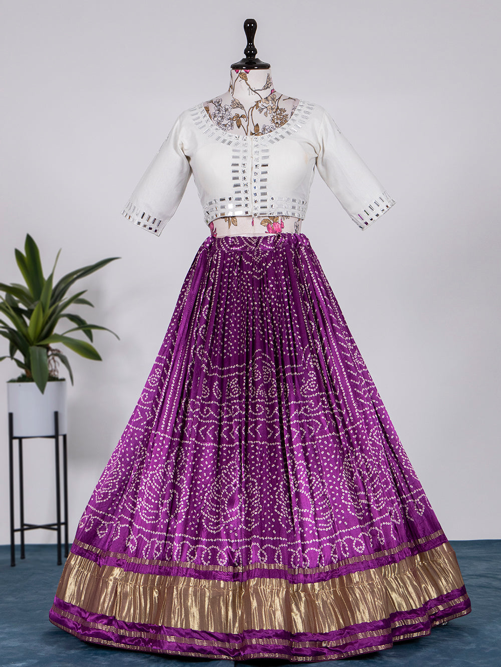 Wine Color Digital Bandhej Printed Pure Gaji Silk Lehenga Choli