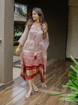 Off-White Color Digital Bandhej Printed Pure Gaji Silk Kaftan