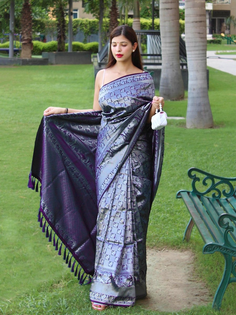 Violet Saree in Pure Kanjeevaram Silk
