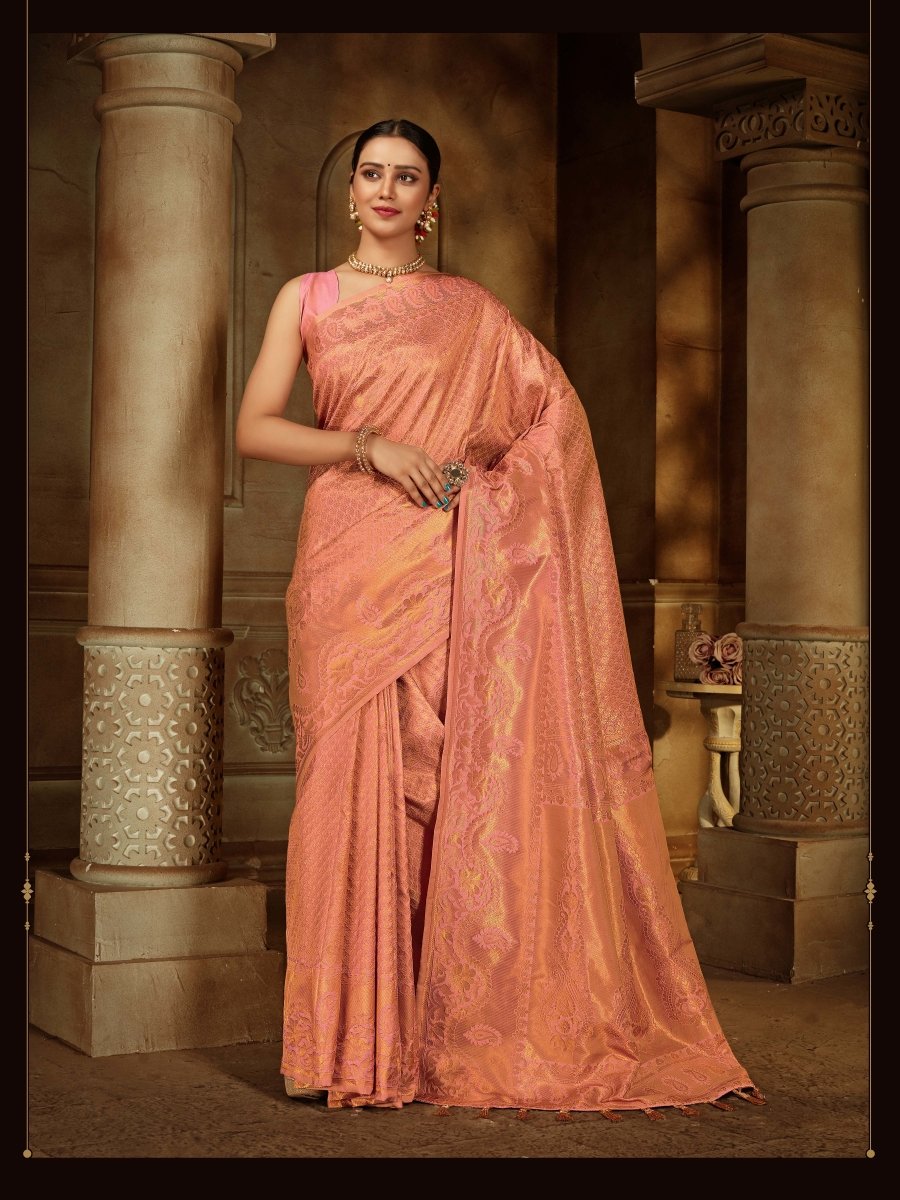 Peach Saree in Pure Kanjeevaram Silk