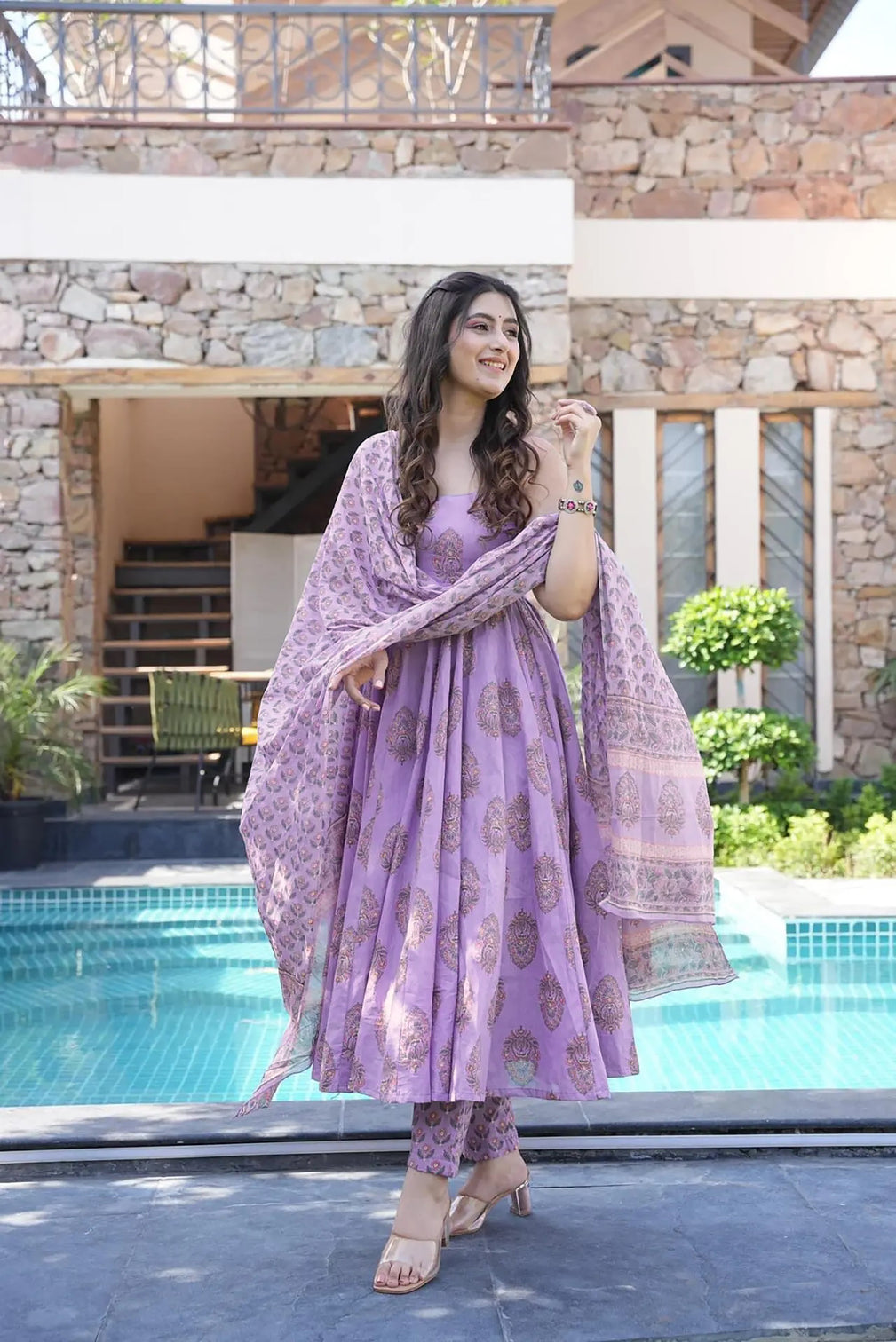 Pure Muslin Digital Print Anarkali Gown with Dupatta