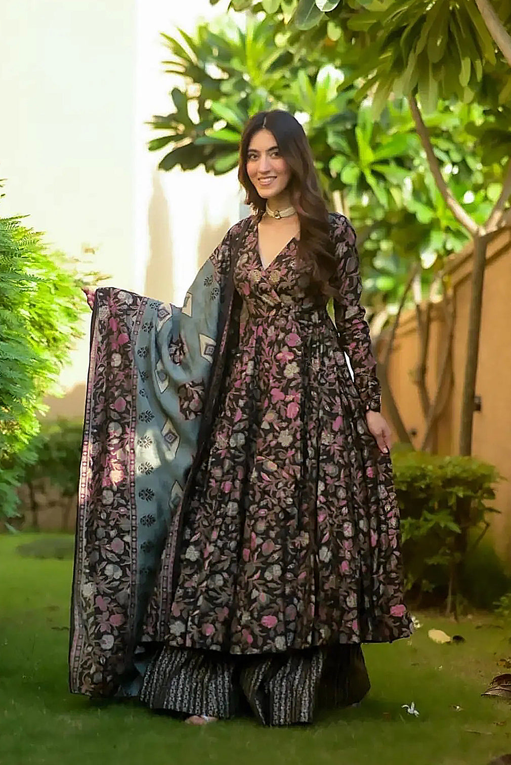 Pure Muslin Digital Print Anarkali Gown with Dupatta