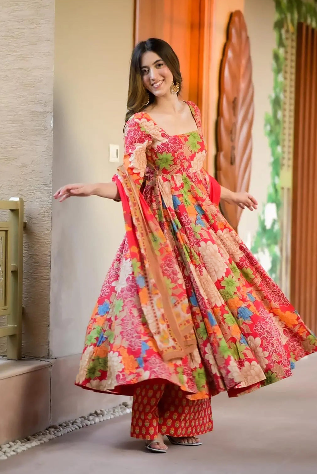 Pure Muslin Digital Print Anarkali Gown with Dupatta