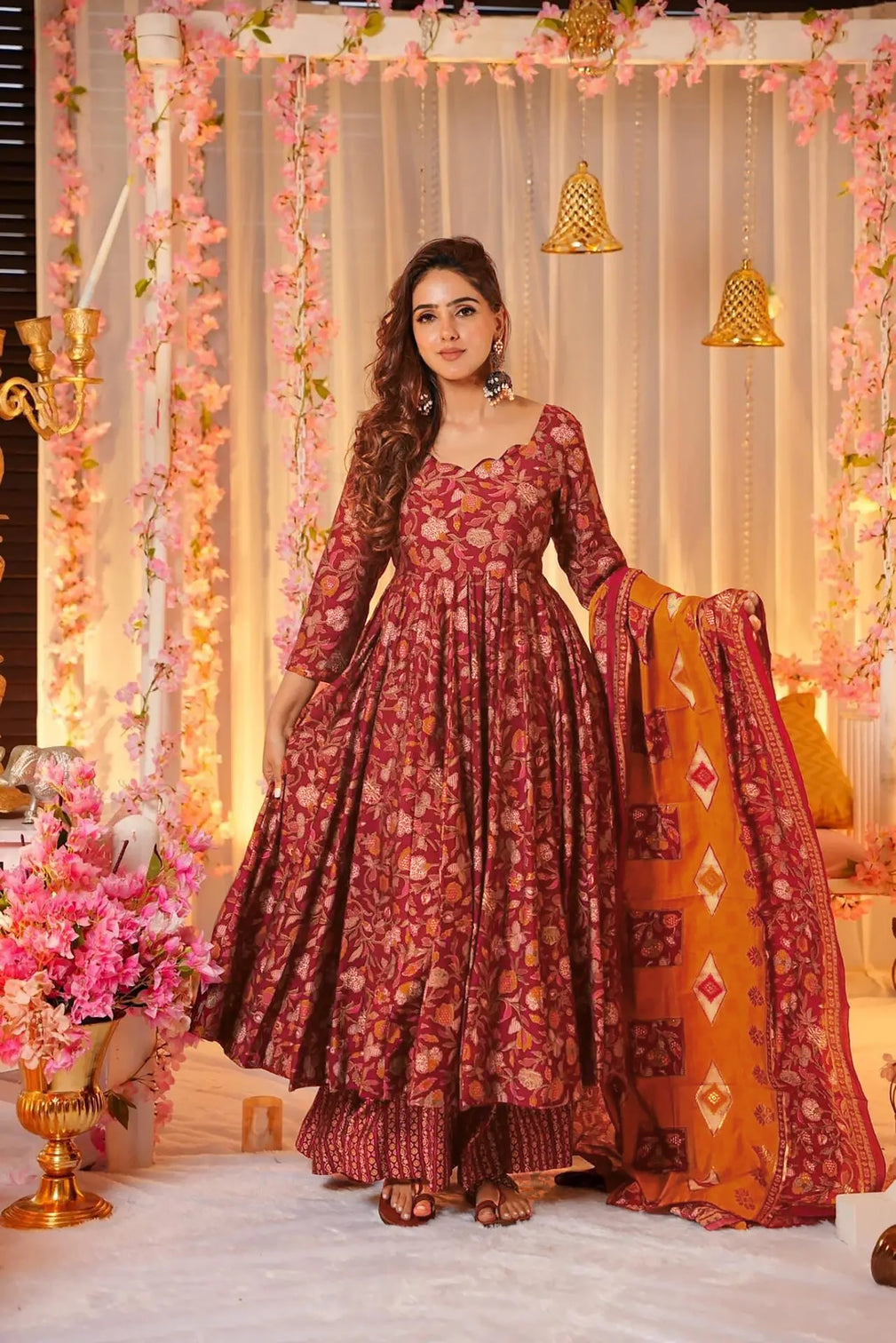 Pure Muslin Digital Print Anarkali Gown with Dupatta
