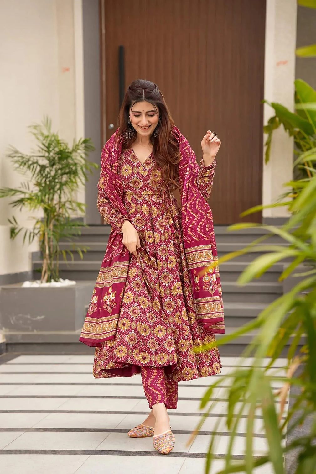 Pure Muslin Digital Print Anarkali Gown with Dupatta
