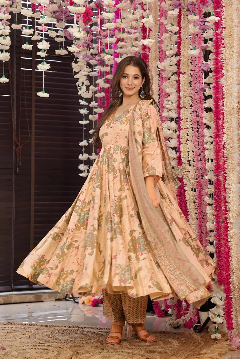 Pure Muslin Digital Print Anarkali Gown with Dupatta