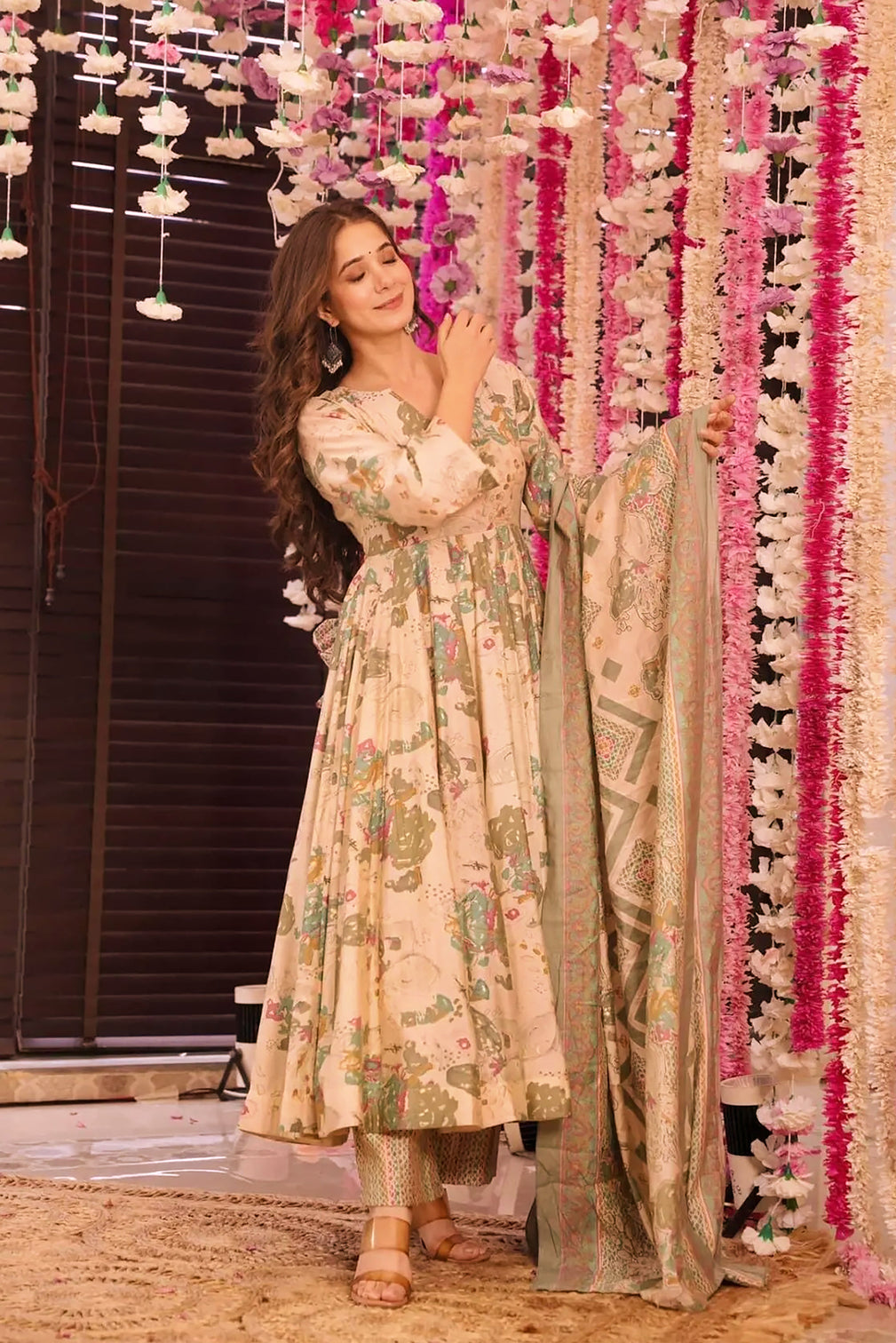 Pure Muslin Digital Print Anarkali Gown with Dupatta