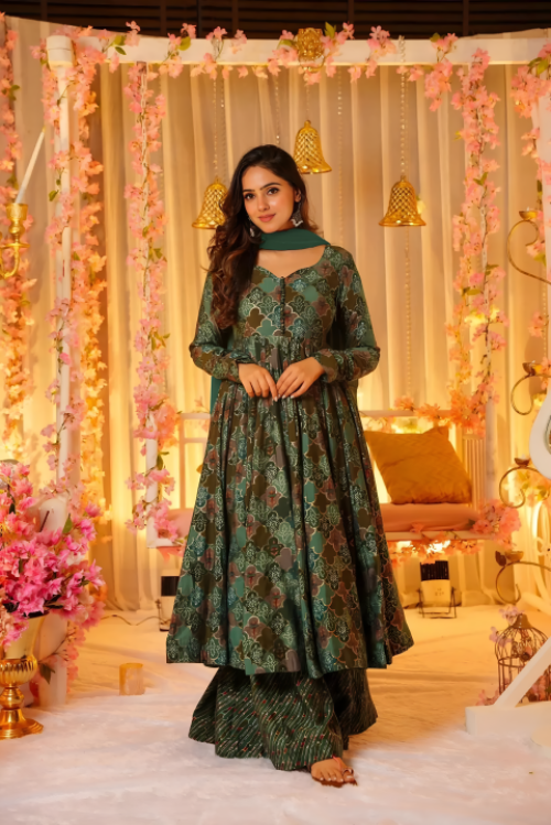 Pure Muslin Digital Print Anarkali Kurti Pant Dupatta Set