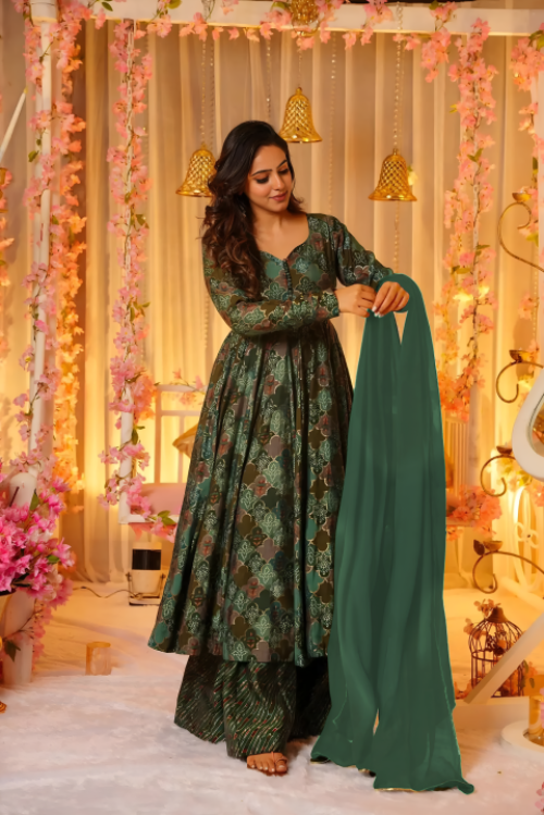 Pure Muslin Digital Print Anarkali Kurti Pant Dupatta Set
