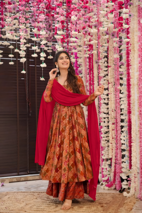 Pure Muslin Digital Print Anarkali Kurti Pant Dupatta Set