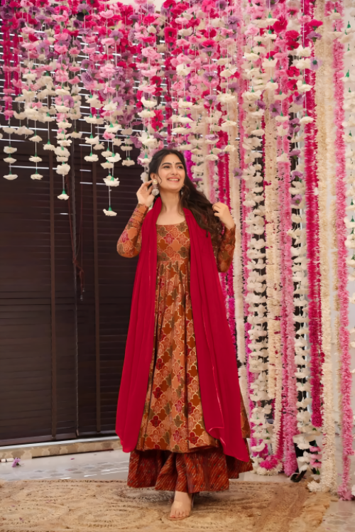 Pure Muslin Digital Print Anarkali Kurti Pant Dupatta Set