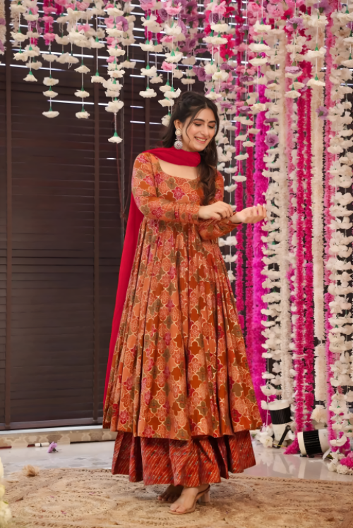 Pure Muslin Digital Print Anarkali Kurti Pant Dupatta Set