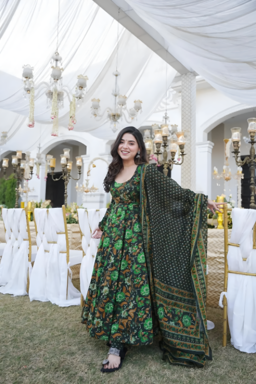 Pure Muslin Digital Print Anarkali Kurti Pant Dupatta Set