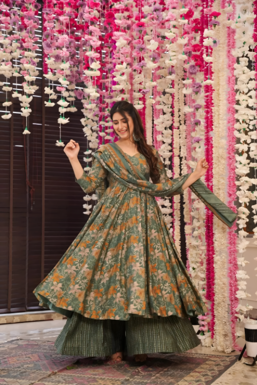 Pure Muslin Digital Print Anarkali Kurti Pant Dupatta Set
