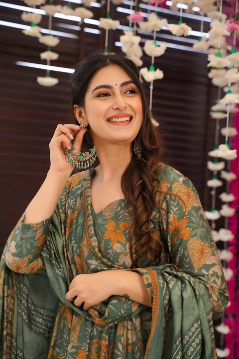 Pure Muslin Digital Print Anarkali Kurti Pant Dupatta Set