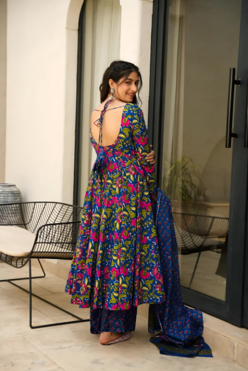 Pure Muslin Digital Print Anarkali Kurti Pant Dupatta Set