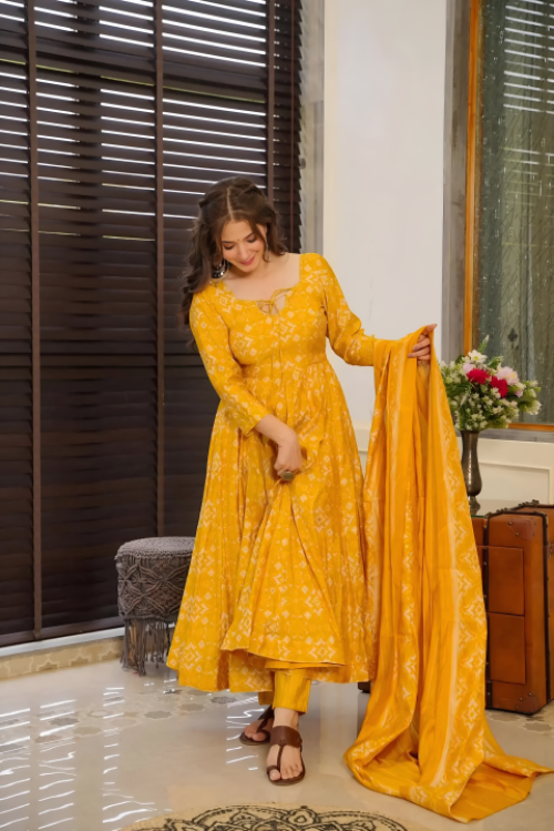Pure Muslin Digital Print Anarkali Kurti Pant Dupatta Set