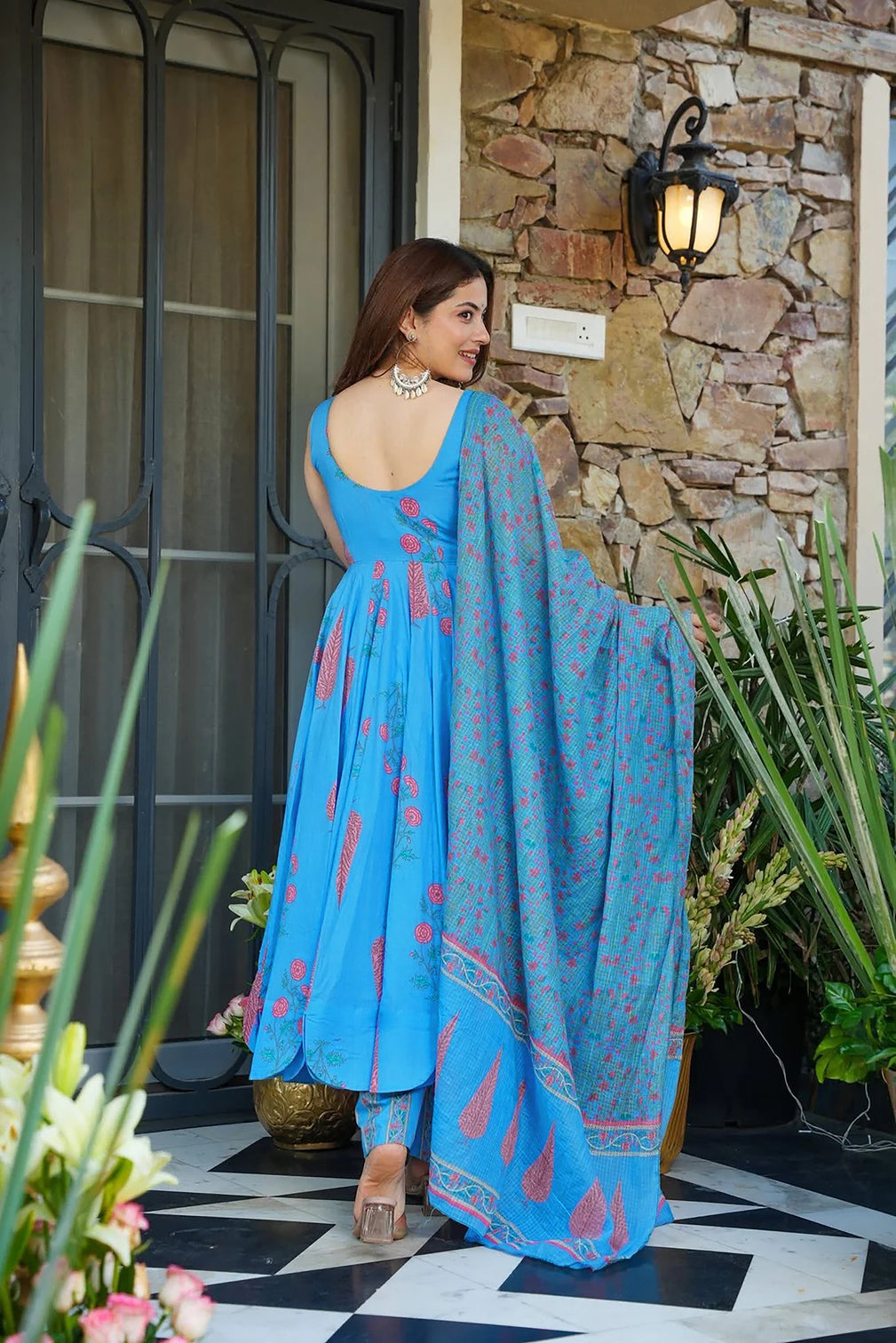 Pure Muslin Digital Print Anarkali Kurti Pant Dupatta Set