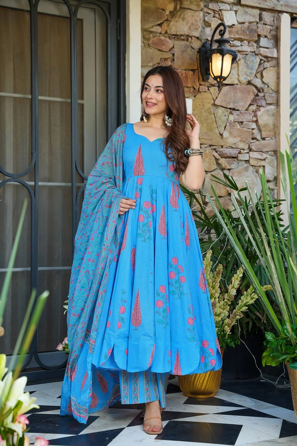 Pure Muslin Digital Print Anarkali Kurti Pant Dupatta Set