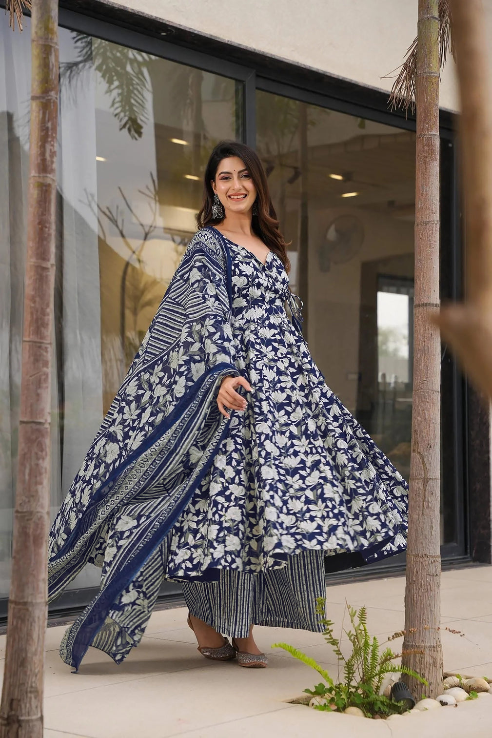 Pure Muslin Digital Print Anarkali Kurti Pant Dupatta Set