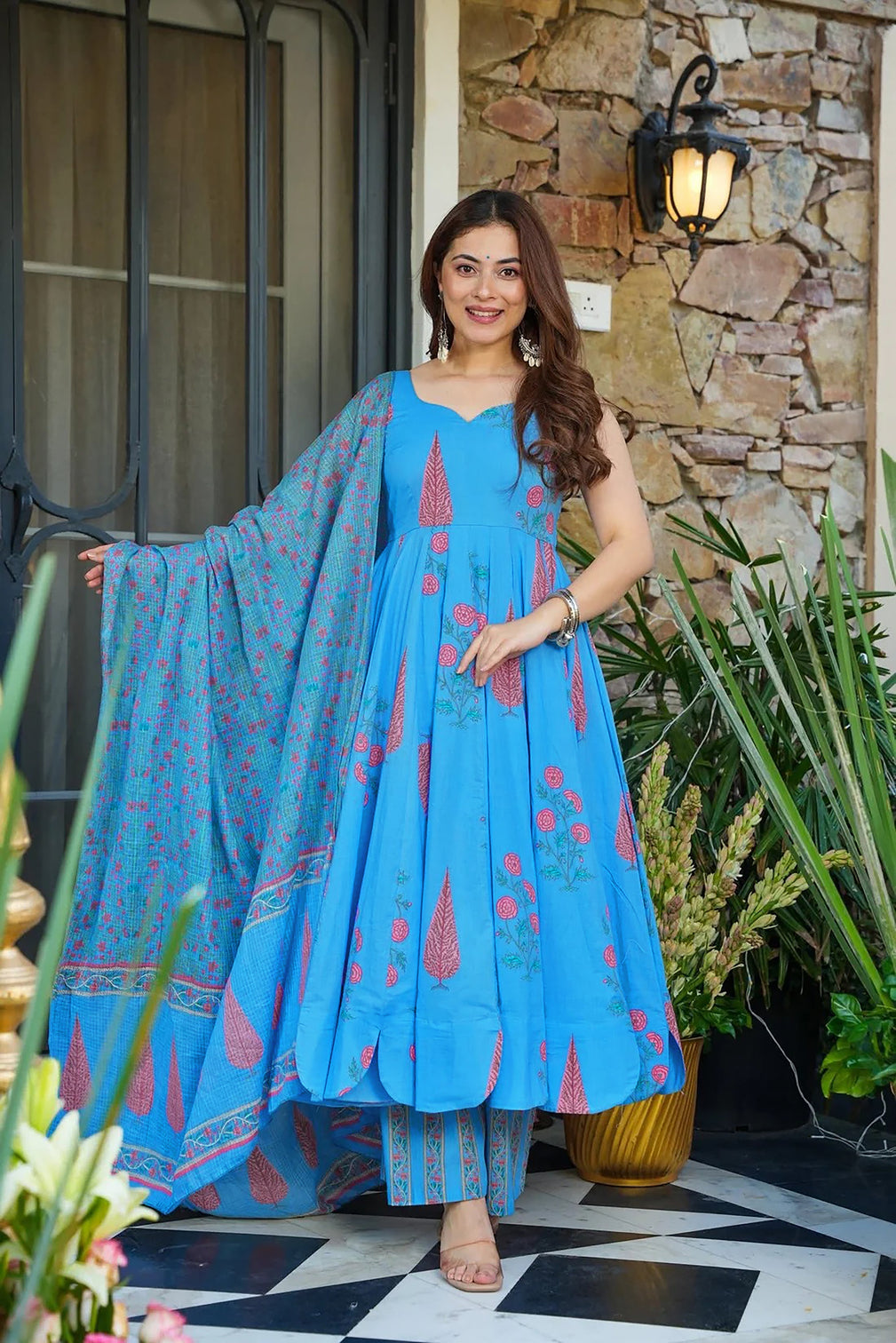 Pure Muslin Digital Print Anarkali Kurti Pant Dupatta Set