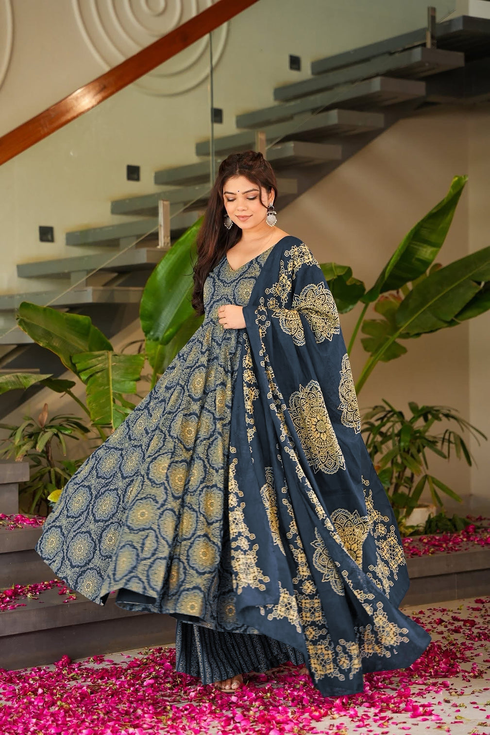 Pure Muslin Digital Print Anarkali Kurti Pant Dupatta Set