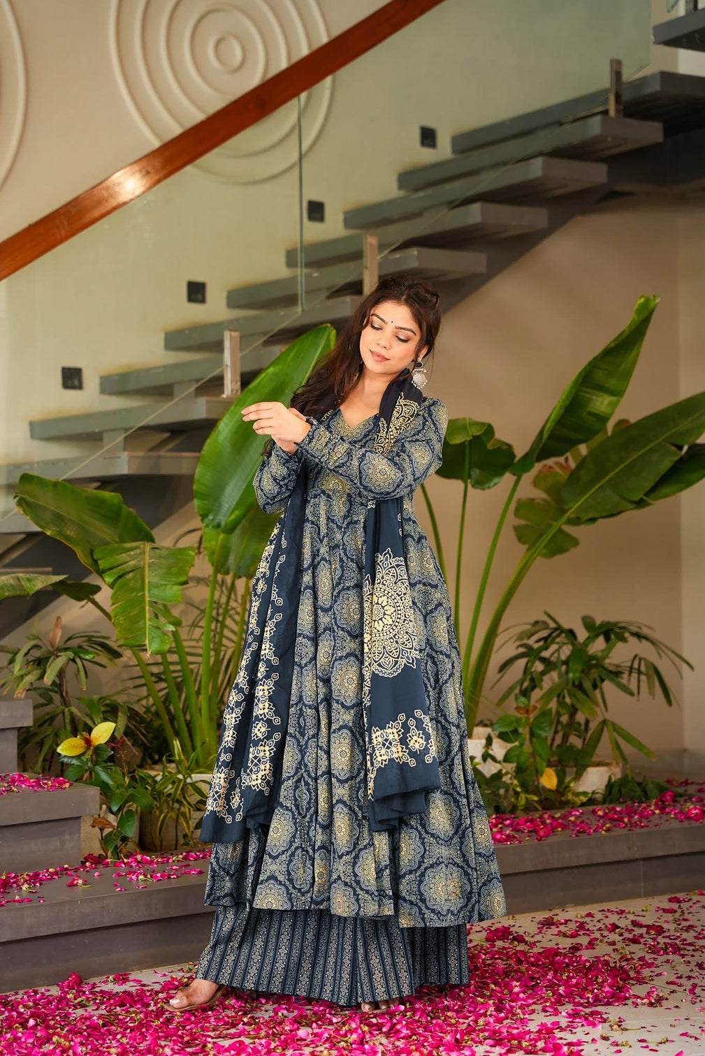 Pure Muslin Digital Print Anarkali Kurti Pant Dupatta Set