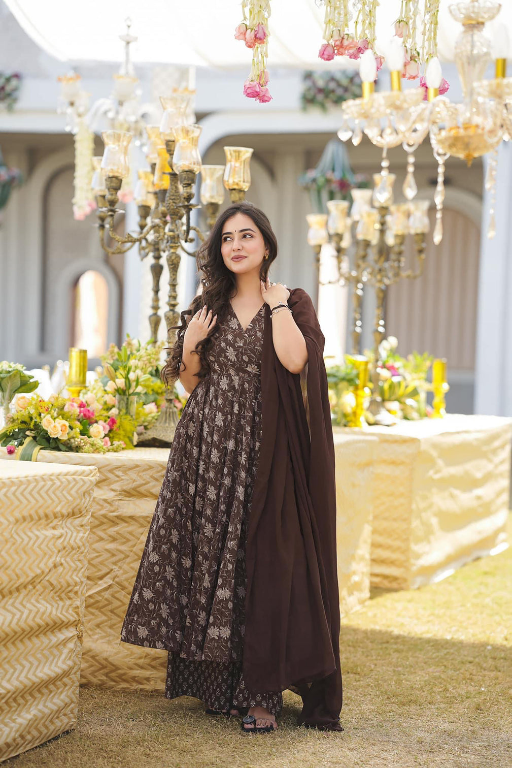 Pure Muslin Digital Print Anarkali Kurti Pant Dupatta Set