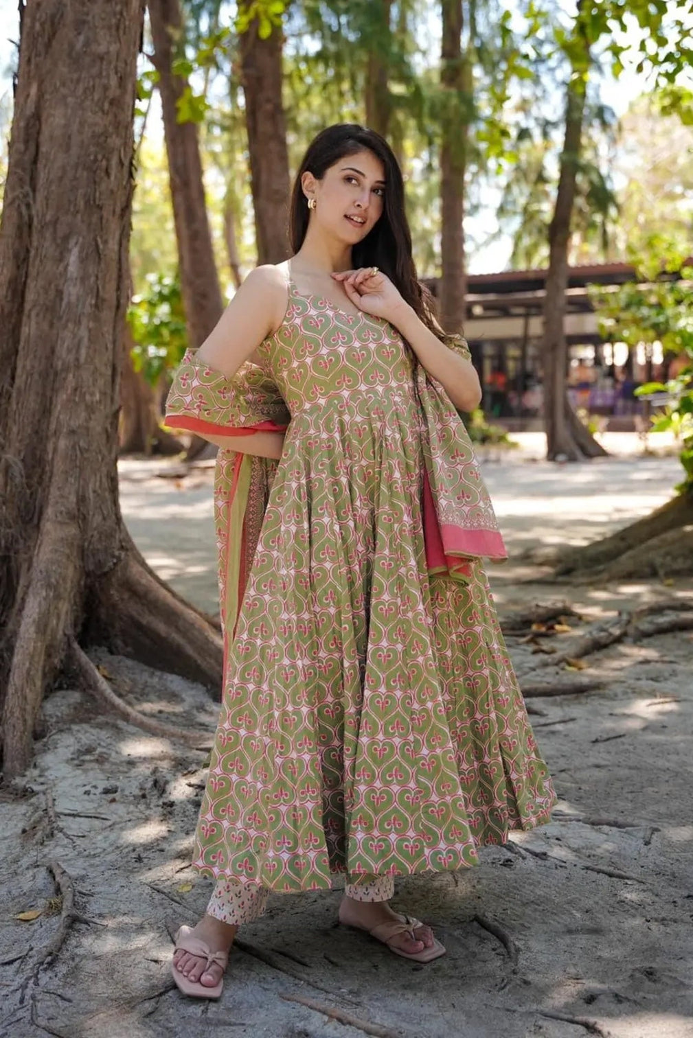 Pure Muslin Digital Print Anarkali Kurti Pant Dupatta Set
