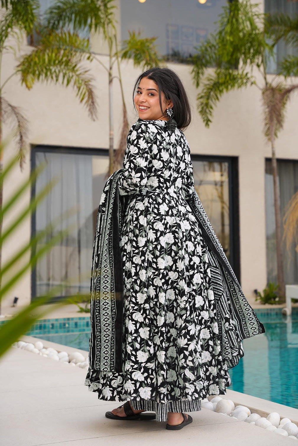 Pure Muslin Digital Print Anarkali Kurti Pant Dupatta Set