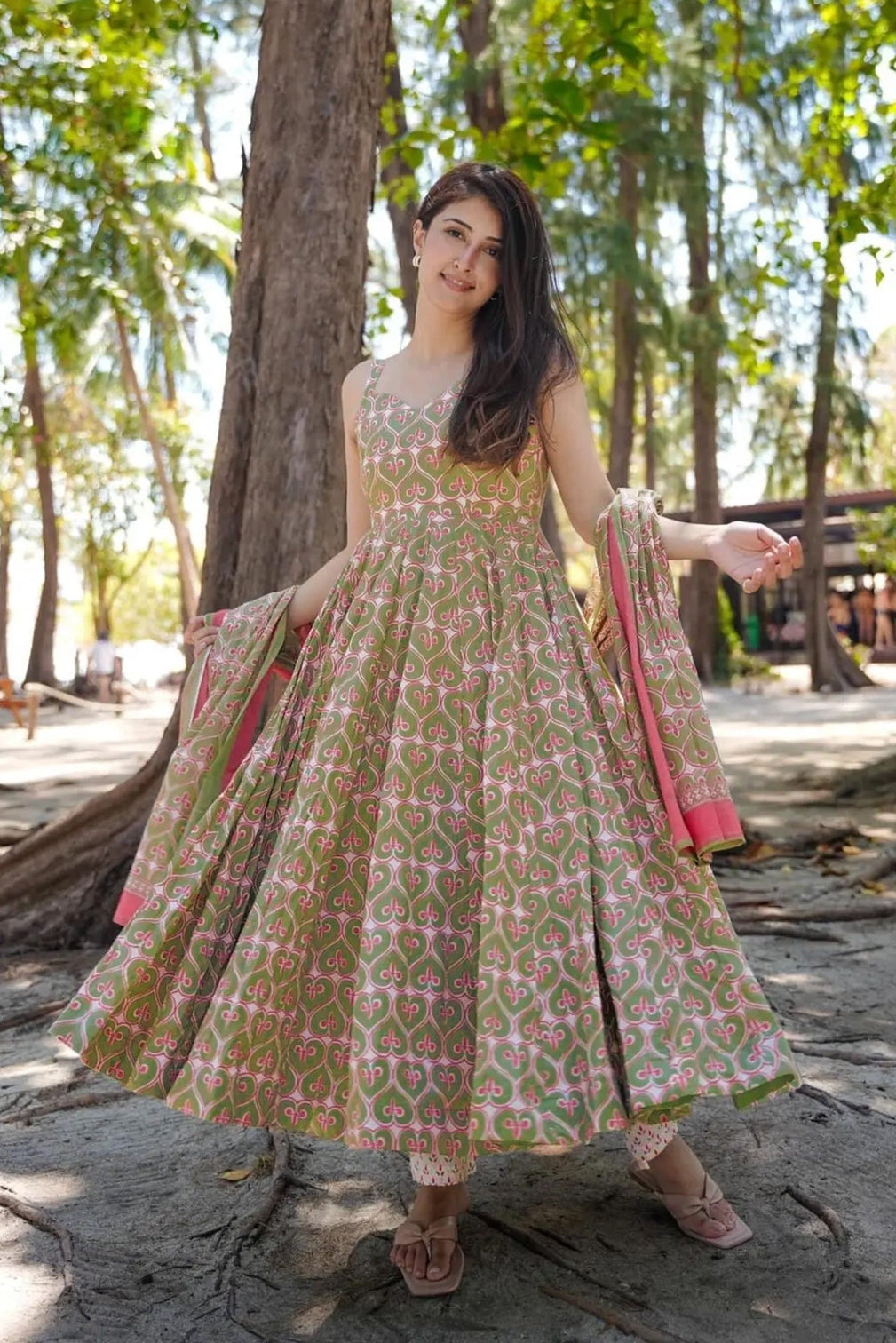 Pure Muslin Digital Print Anarkali Kurti Pant Dupatta Set