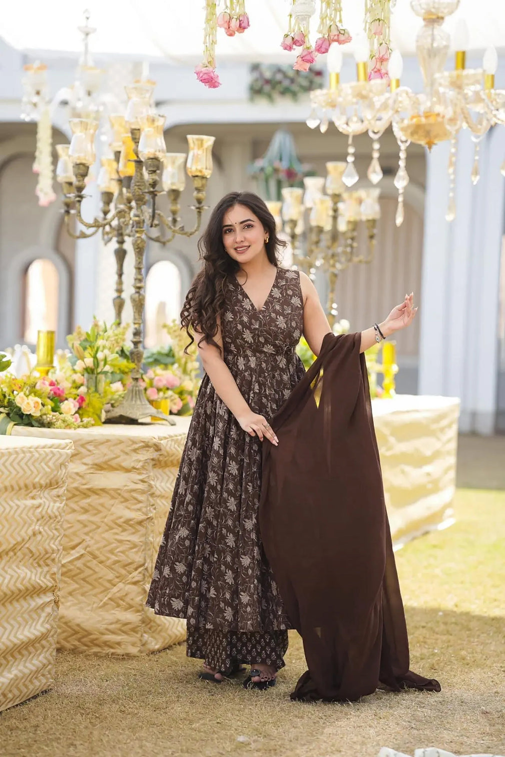 Pure Muslin Digital Print Anarkali Kurti Pant Dupatta Set