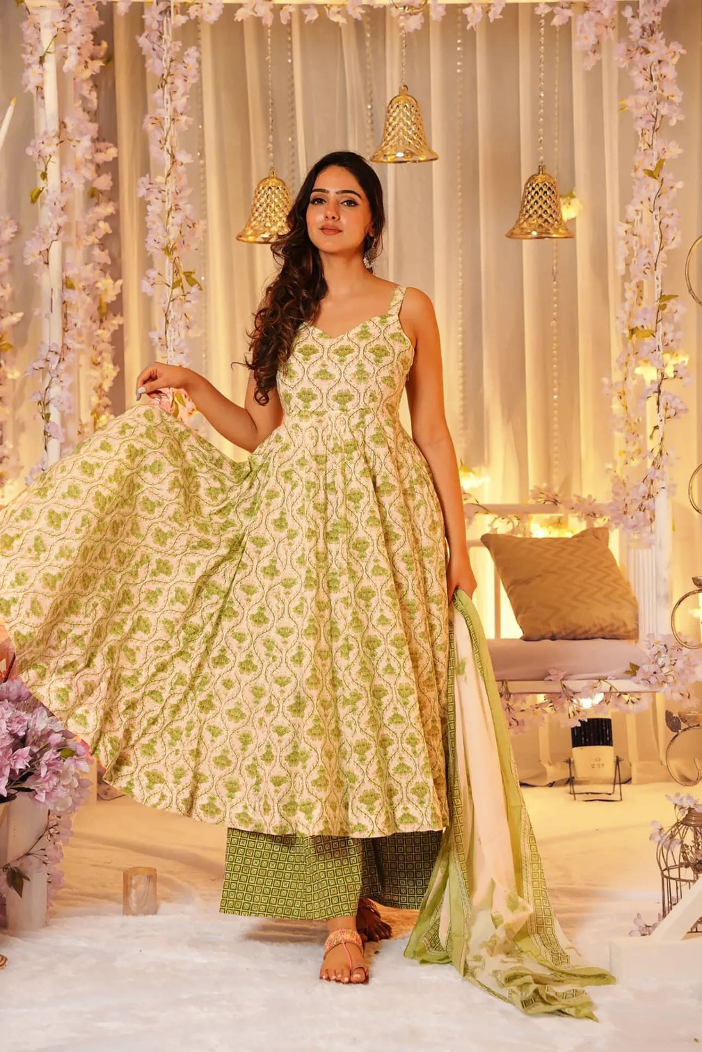 Pure Muslin Digital Print Anarkali Kurti Pant Dupatta Set