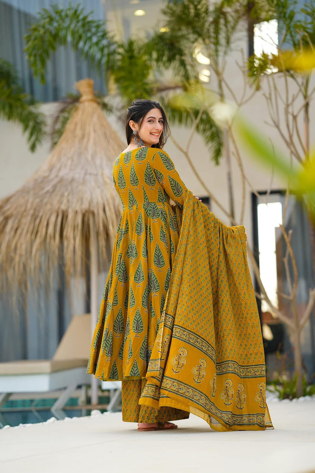 Pure Muslin Digital Print Anarkali Kurti Pant Dupatta Set