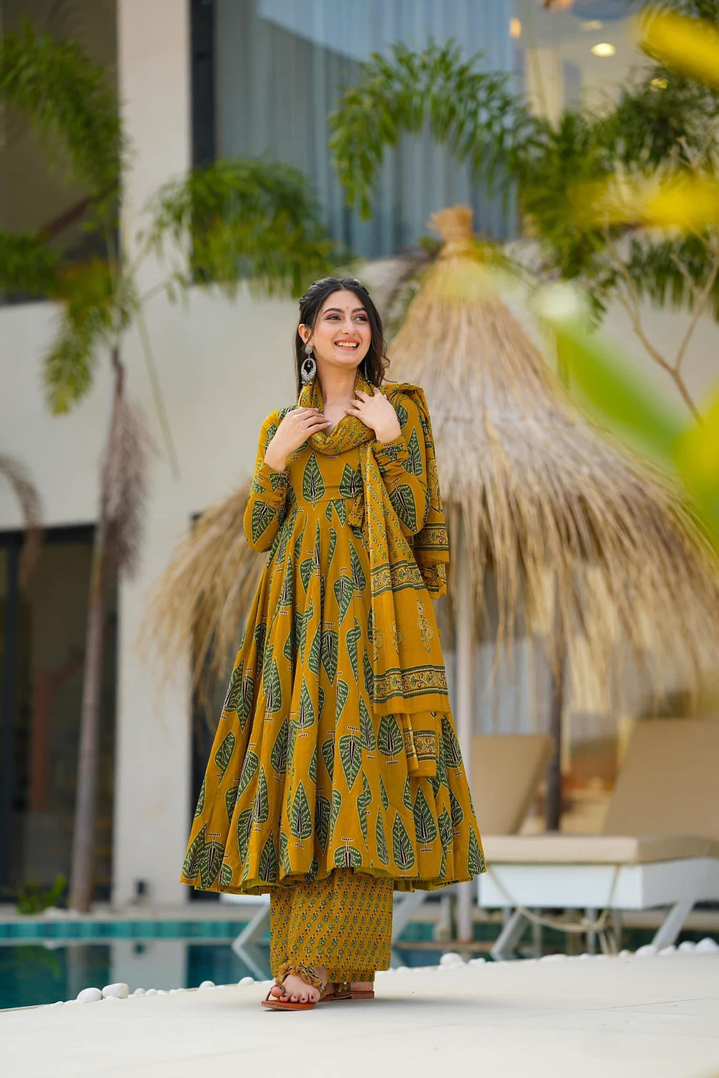 Pure Muslin Digital Print Anarkali Kurti Pant Dupatta Set