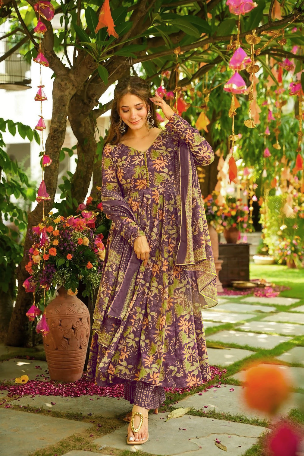 Pure Muslin Digital Print Anarkali Kurti Pant Dupatta Set