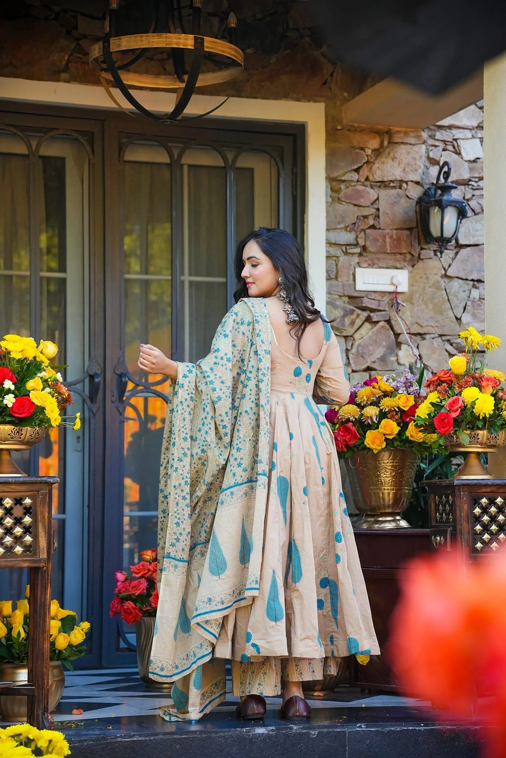 Pure Muslin Digital Print Anarkali Kurti Pant Dupatta Set