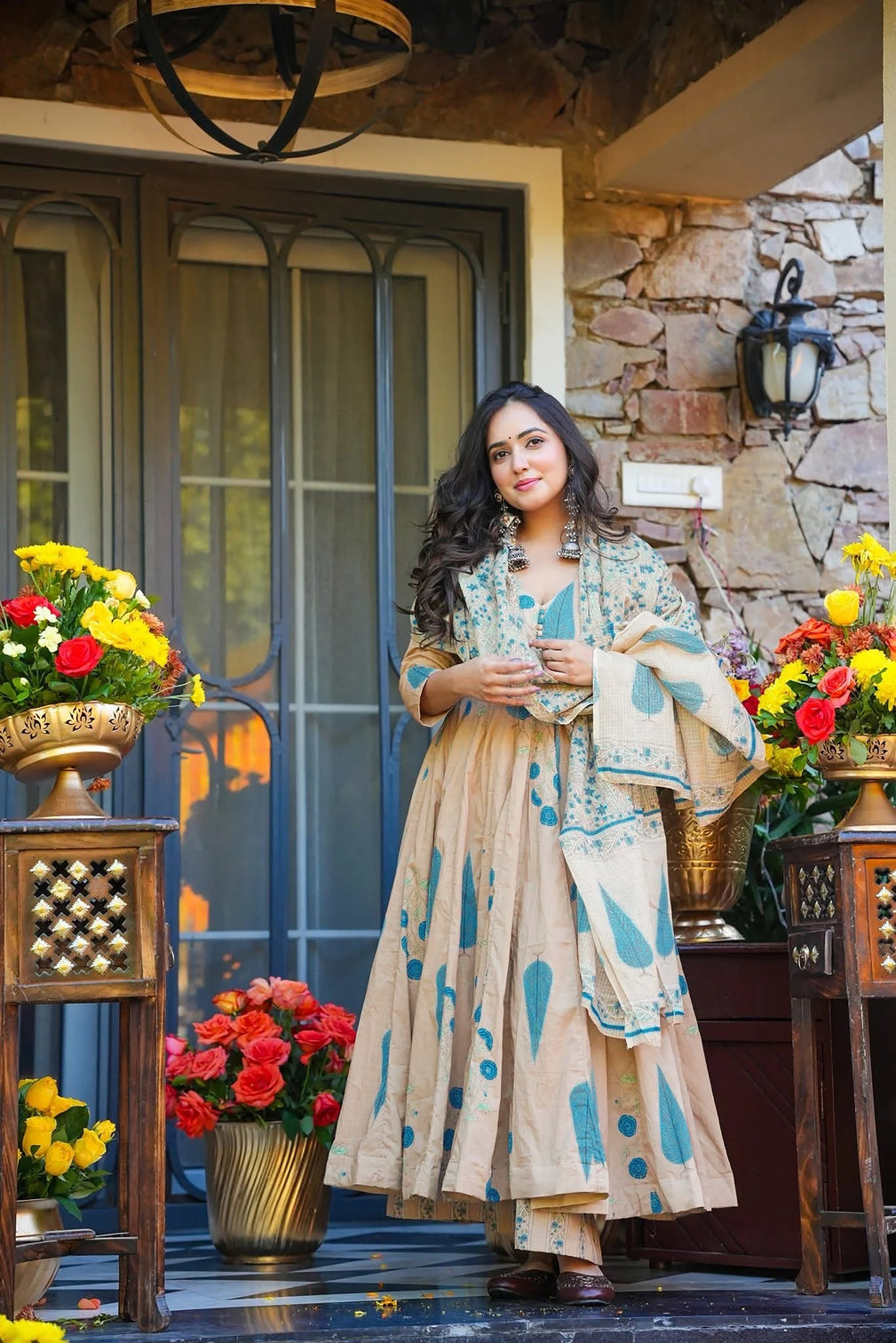 Pure Muslin Digital Print Anarkali Kurti Pant Dupatta Set
