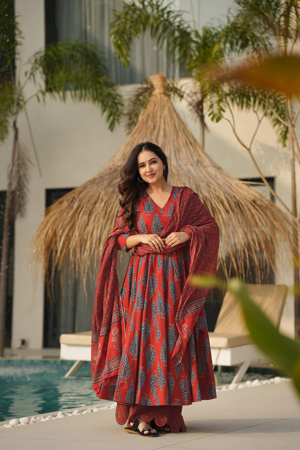 Pure Muslin Digital Print Anarkali Kurti Pant Dupatta Set