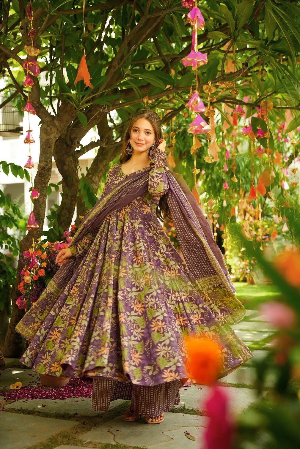 Pure Muslin Digital Print Anarkali Kurti Pant Dupatta Set
