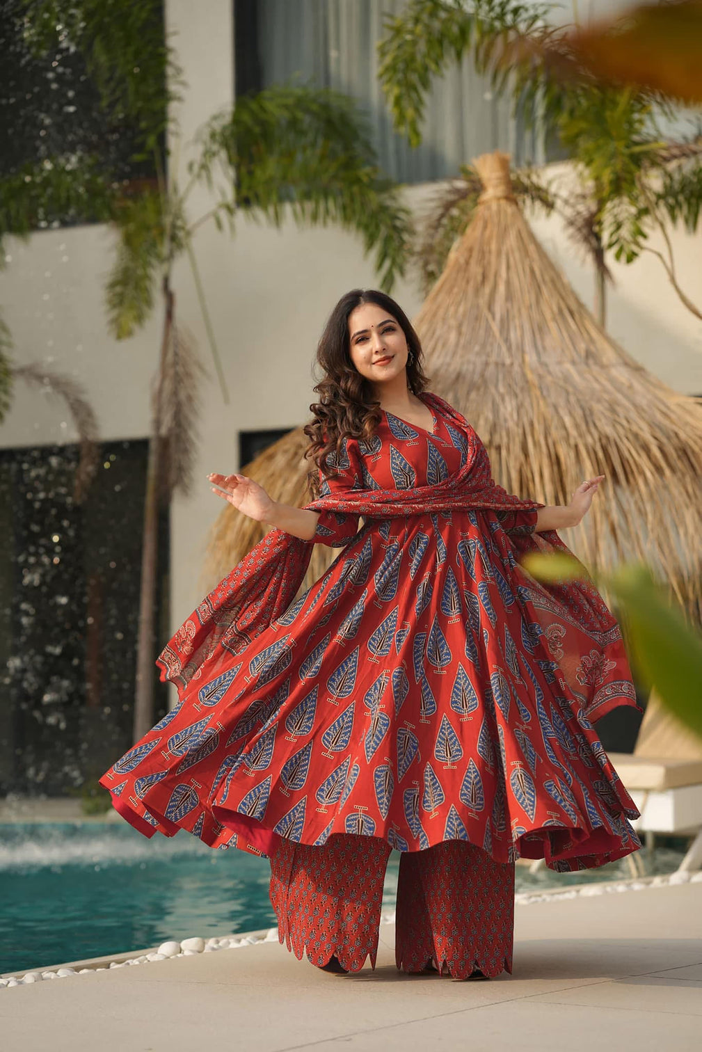 Pure Muslin Digital Print Anarkali Kurti Pant Dupatta Set
