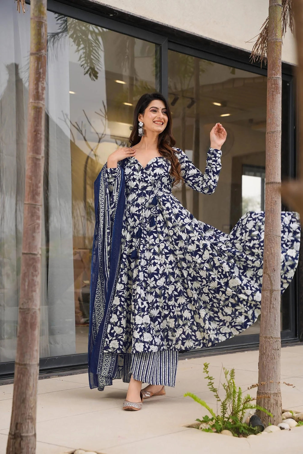 Pure Muslin Digital Print Anarkali Kurti Pant Dupatta Set