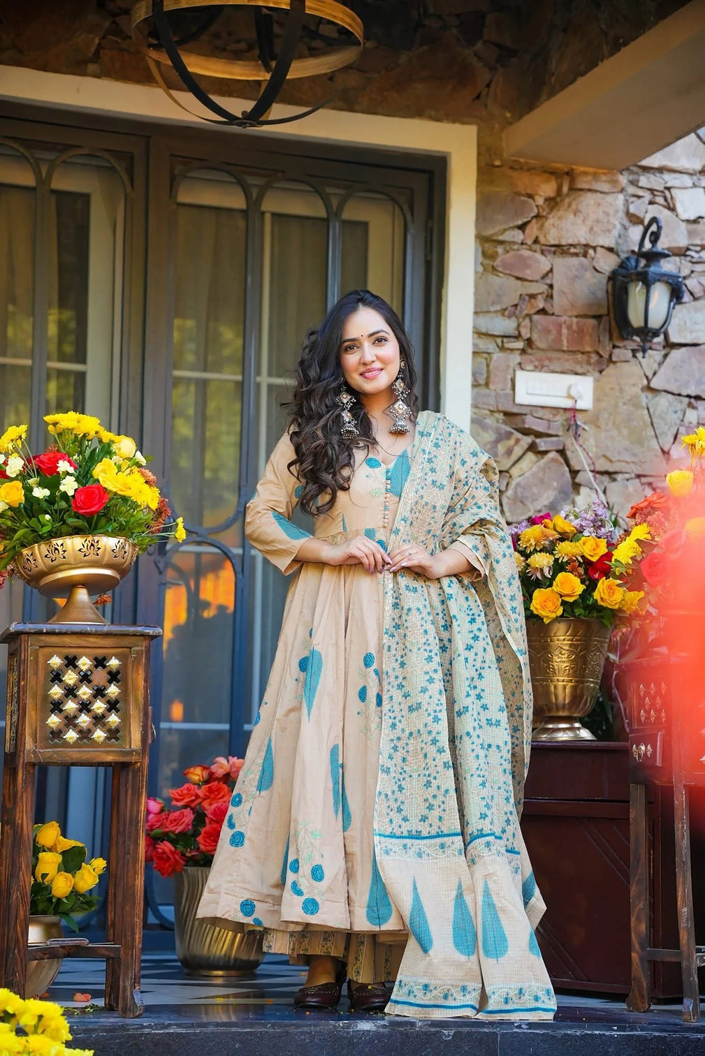 Pure Muslin Digital Print Anarkali Kurti Pant Dupatta Set