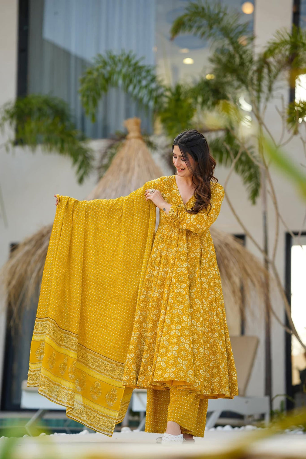 Pure Muslin Digital Print Anarkali Kurti Pant Dupatta Set