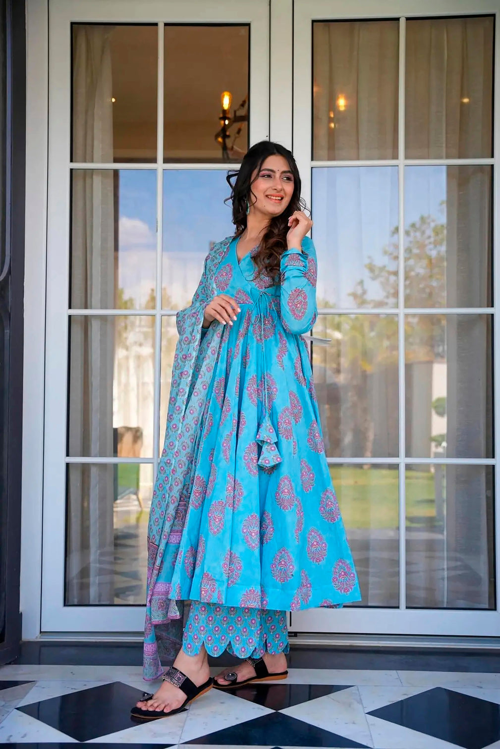Pure Muslin Digital Print Kurti Pant Dupatta Set