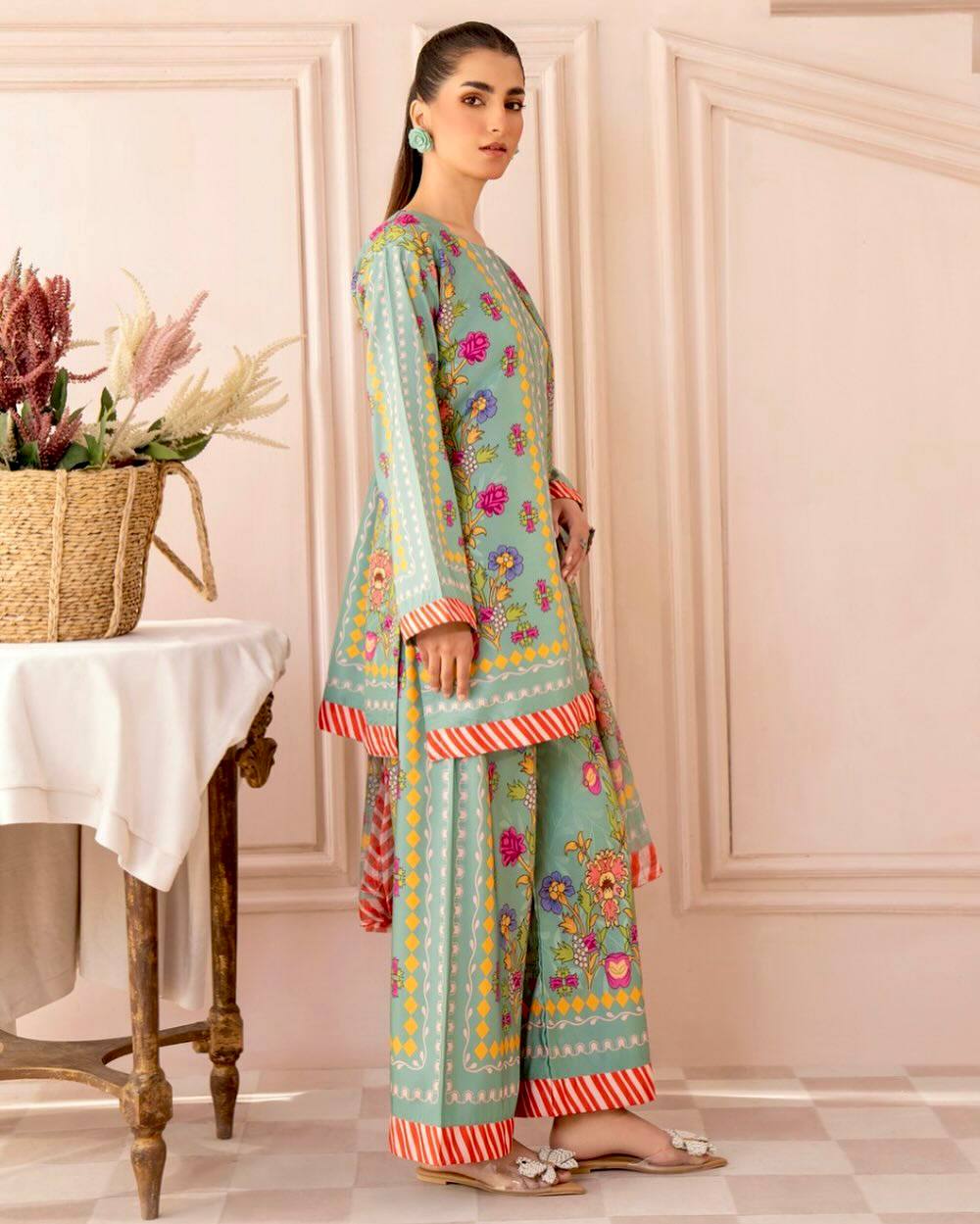 Pure Natural Crepe Digital Print Co-Ord Set with Printed Chiffon Georgette Dupatta Fully Stitched