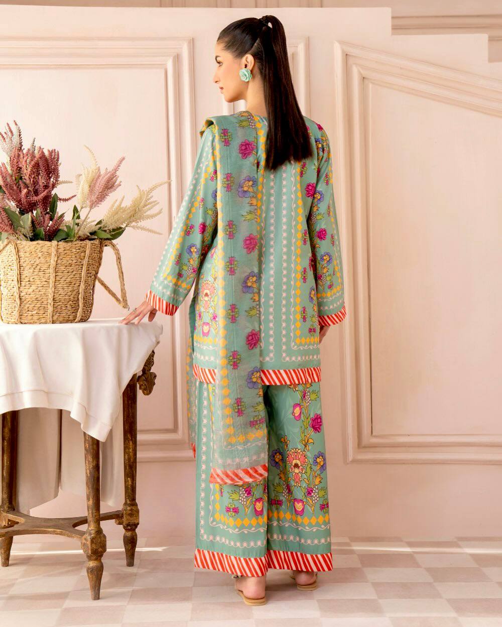 Pure Natural Crepe Digital Print Co-Ord Set with Printed Chiffon Georgette Dupatta Fully Stitched