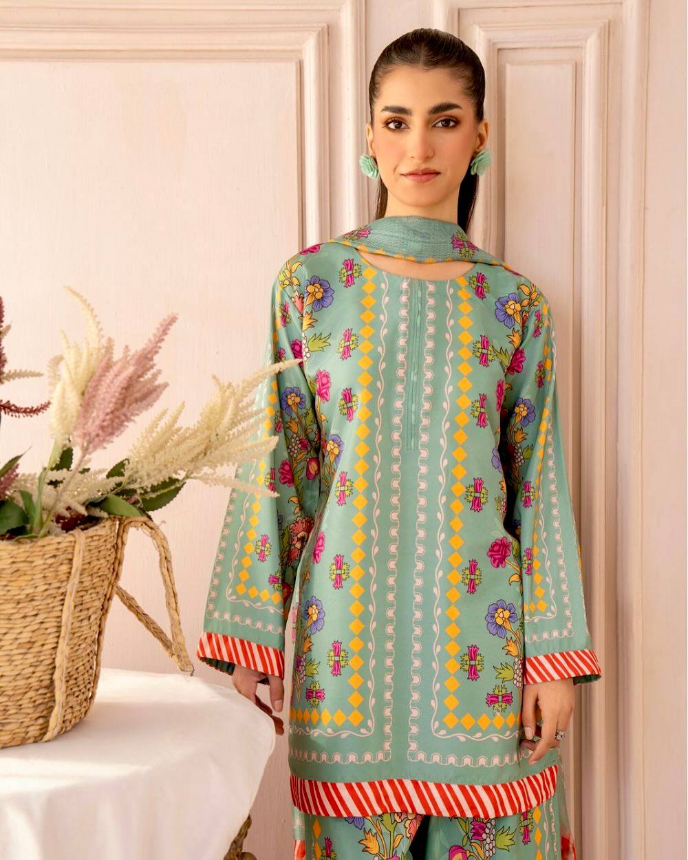 Pure Natural Crepe Digital Print Co-Ord Set with Printed Chiffon Georgette Dupatta Fully Stitched